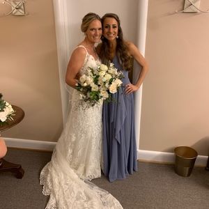 Amsale slate flat chiffon Carmell bridesmaid dress